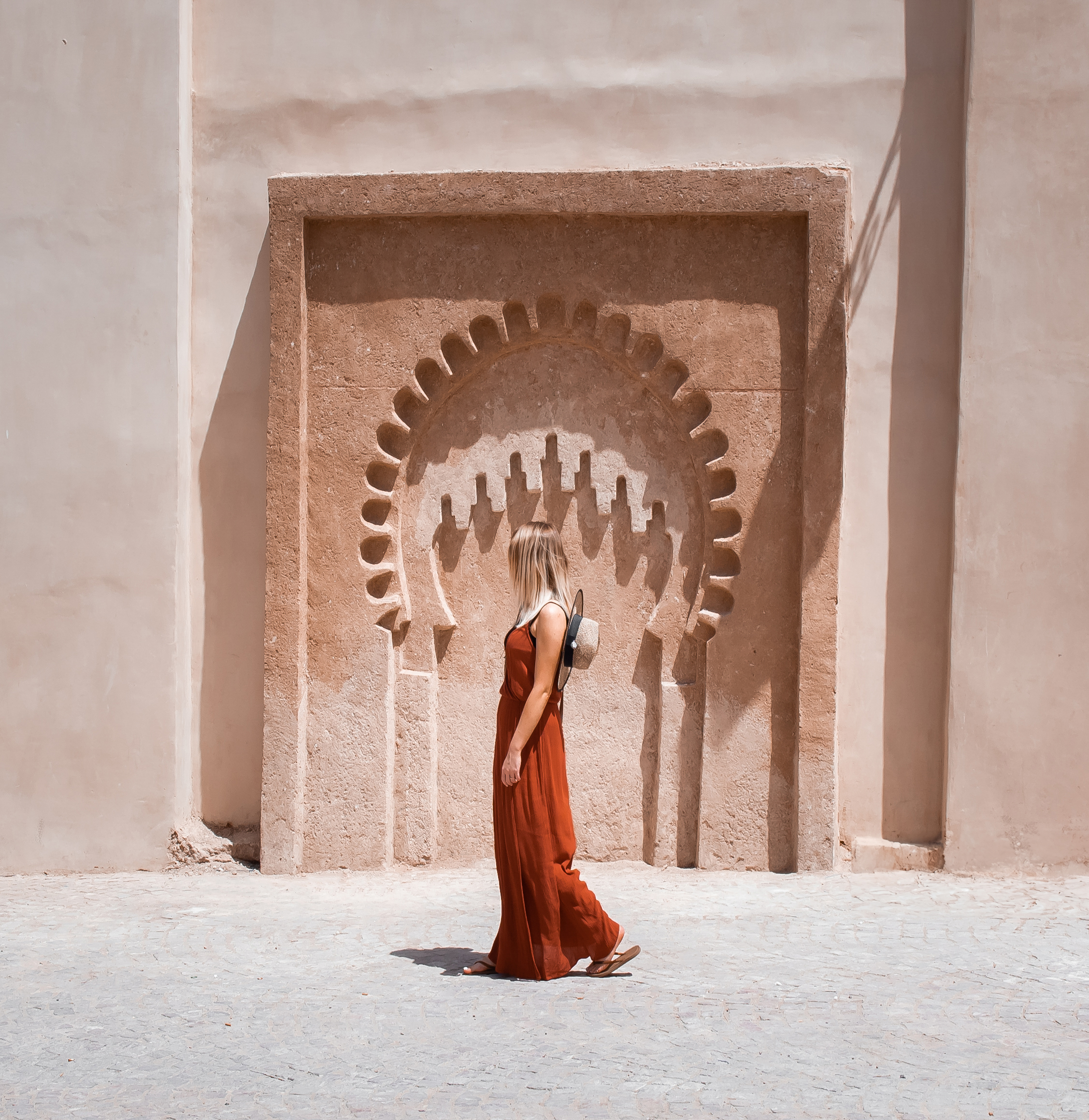 Woman walking in a foreign location